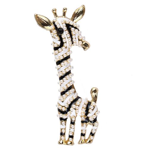 Plastic Pearl Brooch, Tibetan Style, with Plastic Pearl, Giraffe, gold color plated, fashion jewelry & Unisex & enamel, more colors for choice, Sold By PC