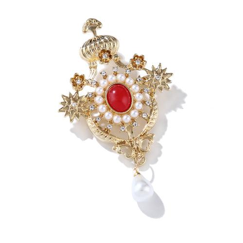Resin Brooch, Tibetan Style, with Resin & Plastic Pearl, Crown, plated, for woman & with rhinestone & hollow, golden, Sold By PC
