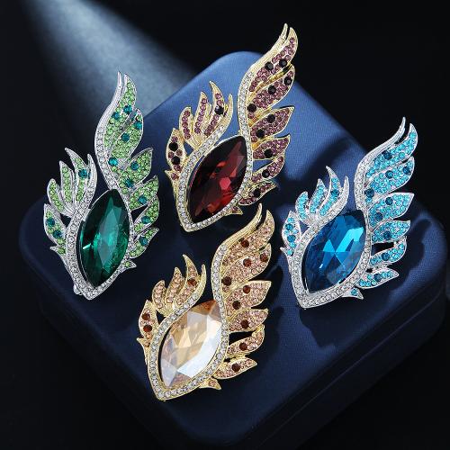 Rhinestone Brooch, Tibetan Style, Feather, plated, for woman & with rhinestone & hollow, more colors for choice, Sold By PC