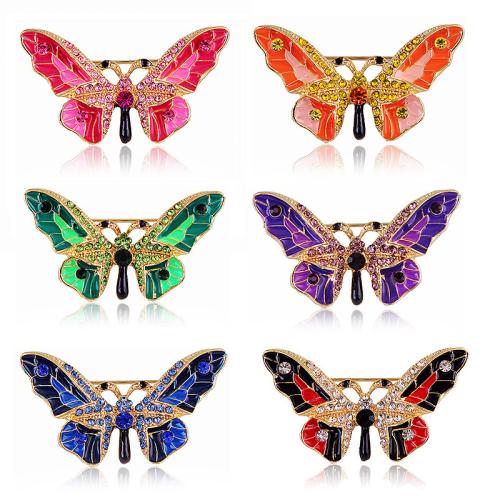 Enamel Brooch, Tibetan Style, Butterfly, gold color plated, for woman & with rhinestone, more colors for choice, Sold By PC