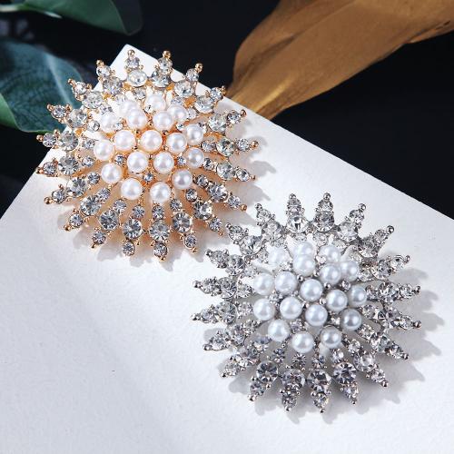 Plastic Pearl Brooch, Tibetan Style, with Plastic Pearl, Snowflake, plated, for woman & with rhinestone & hollow, more colors for choice, Sold By PC