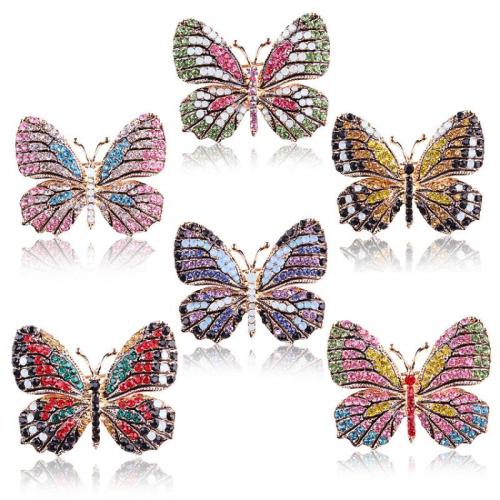 Rhinestone Brooch, Tibetan Style, Butterfly, plated, fashion jewelry & for woman & with rhinestone, more colors for choice, Sold By PC
