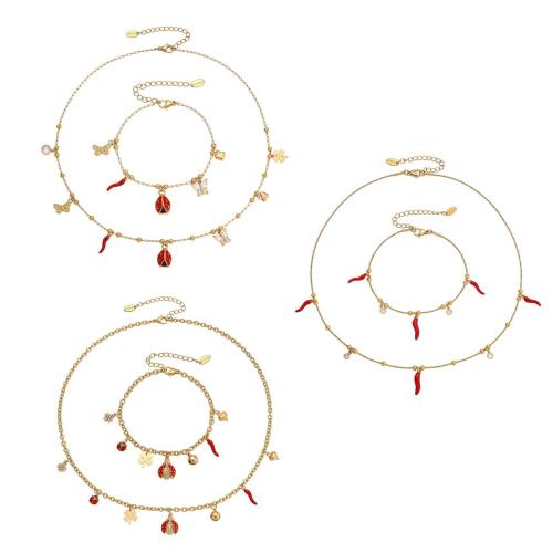 Enamel Stainless Steel Jewelry Set, bracelet & necklace, 304 Stainless Steel, gold color plated, fashion jewelry & micro pave cubic zirconia, more colors for choice, Sold By PC