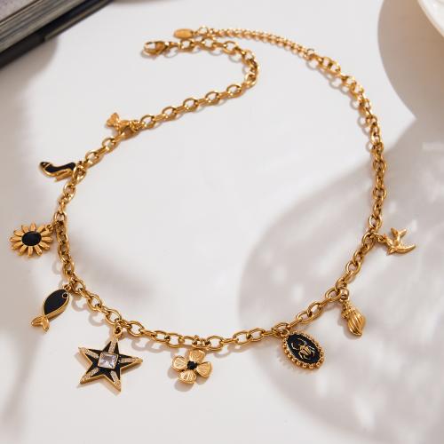 Stainless Steel Jewelry Necklace, 304 Stainless Steel, gold color plated, fashion jewelry & micro pave cubic zirconia & enamel, more colors for choice, Sold By PC