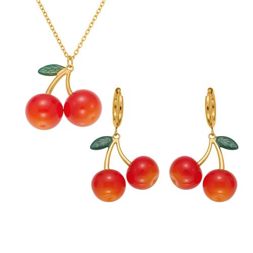 Enamel Stainless Steel Jewelry Set, earring & necklace, 304 Stainless Steel, with Resin, gold color plated, fashion jewelry, more colors for choice, Sold By PC