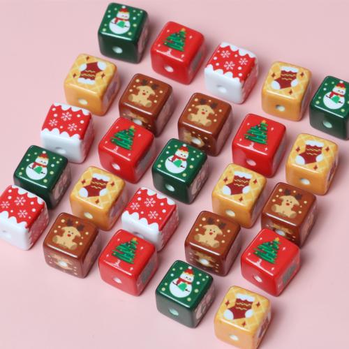 Acryl Schmuck Perlen, Drucken, Weihnachts-Design & DIY, keine, 15x15mm, verkauft von PC