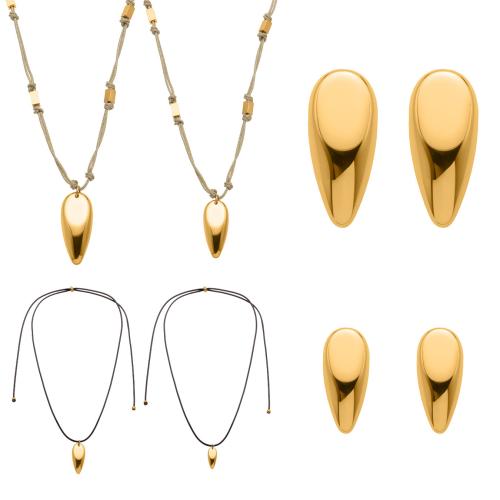 Fashion Stainless Steel Jewelry Sets, sweater chain necklace & earring, 304 Stainless Steel, gold color plated, fashion jewelry, more colors for choice, Sold By PC