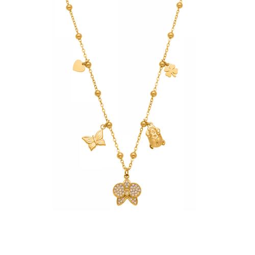 Ожерелье из нержавеющей стали , Нержавеющая сталь 304, плакирован золотом, ювелирные изделия моды & инкрустированное микро кубического циркония, Много цветов для выбора, продается PC