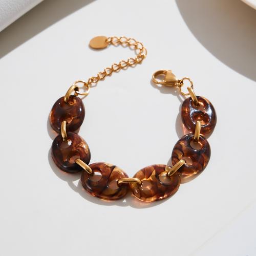Resin Bracelets, 304 Stainless Steel, with Resin, gold color plated, fashion jewelry, more colors for choice, Sold By PC