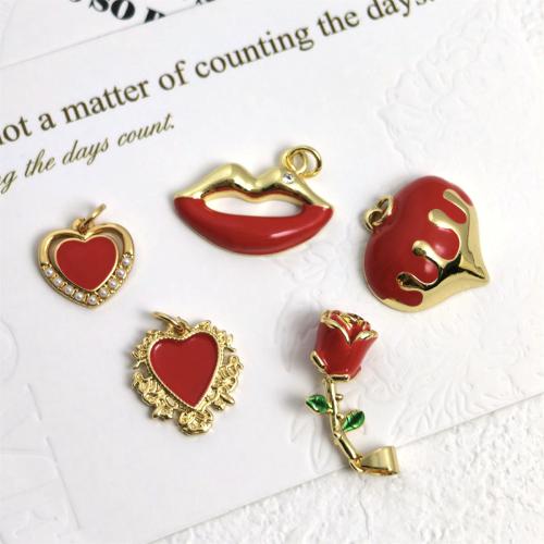 Rhinestone Brass Pendants, with Plastic Pearl, plated, fashion jewelry & enamel & with rhinestone, more colors for choice, nickel, lead & cadmium free, 3PCs/Bag, Sold By Bag