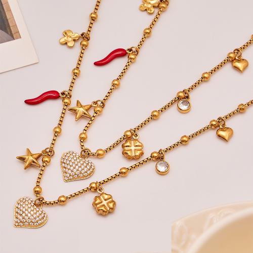 Stainless Steel Jewelry Necklace, 304 Stainless Steel, gold color plated, fashion jewelry & micro pave cubic zirconia & enamel, more colors for choice, Sold By PC