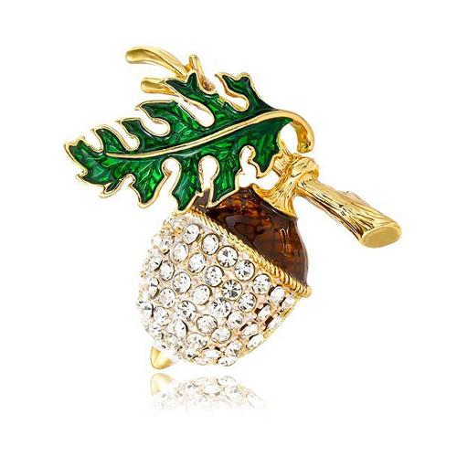 Rhinestone Brooch, Tibetan Style, Pinecone, gold color plated, Unisex & enamel & with rhinestone, Sold By PC