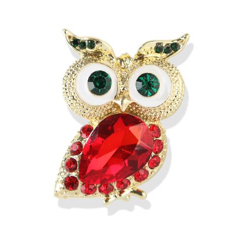 Rhinestone Brooch, Tibetan Style, Owl, gold color plated, Unisex & enamel & with rhinestone, Sold By PC