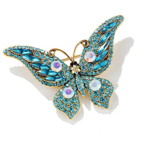 Rhinestone Brooch, Tibetan Style, Butterfly, fashion jewelry & for woman & with rhinestone, more colors for choice, Sold By PC