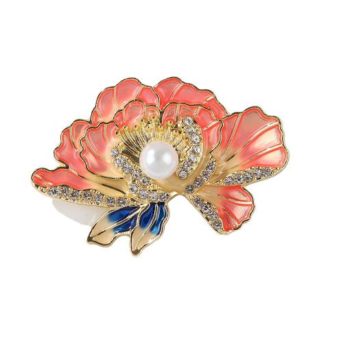 Plastic Pearl Brooch, Tibetan Style, with Plastic Pearl, Tree Paeony, for woman & enamel & with rhinestone, more colors for choice, Sold By PC