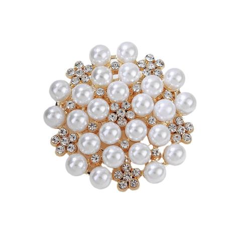 Plastic Pearl Brooch, Tibetan Style, with Plastic Pearl, Flower, for woman & with rhinestone & hollow, more colors for choice, Sold By PC