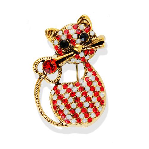Rhinestone Brooch, Tibetan Style, Cat, plated, Unisex & with rhinestone & hollow, more colors for choice, Sold By PC