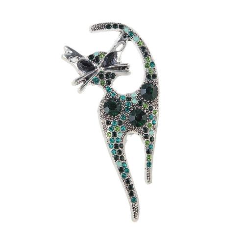 Rhinestone Brooch, Tibetan Style, Cat, plated, fashion jewelry & Unisex & with rhinestone, more colors for choice, Sold By PC