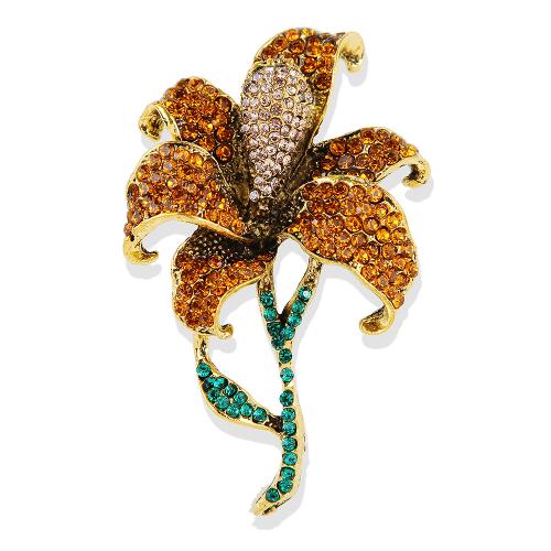 Rhinestone Brooch, Tibetan Style, Lily, plated, Unisex & with rhinestone, more colors for choice, Sold By PC