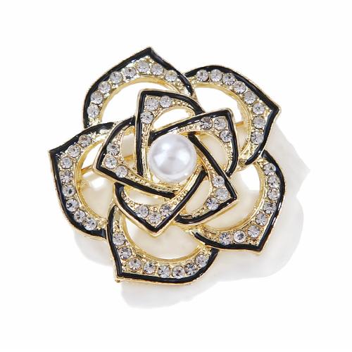Plastic Pearl Brooch, Tibetan Style, with Plastic Pearl, Flower, plated, Unisex & enamel & with rhinestone & hollow, Sold By PC