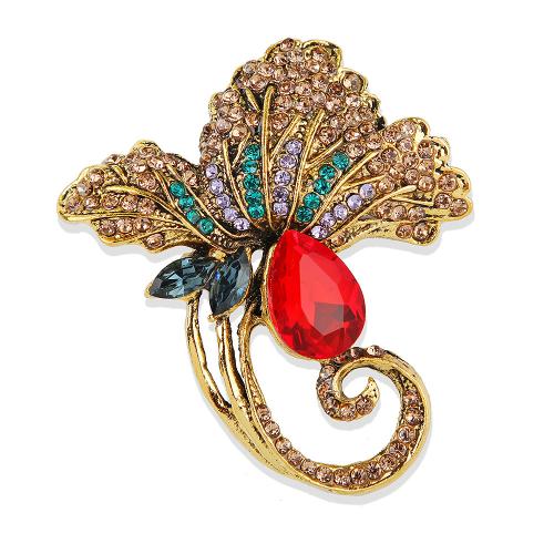Rhinestone Brooch, Tibetan Style, Maple Leaf, plated, for woman & with rhinestone & hollow, more colors for choice, Sold By PC