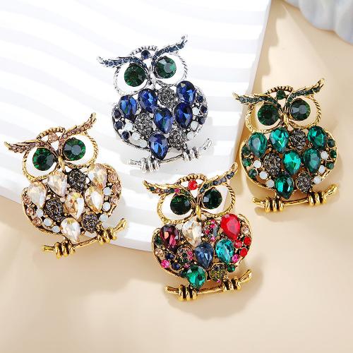 Rhinestone Brooch, Tibetan Style, Owl, plated, Unisex & with rhinestone & hollow, more colors for choice, Sold By PC