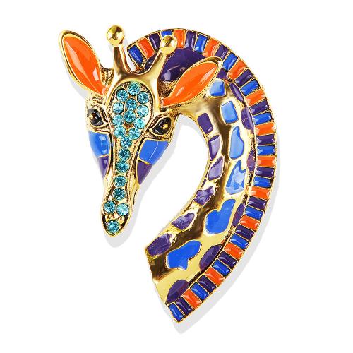 Enamel Brooch, Tibetan Style, Giraffe, plated, for woman & with rhinestone, multi-colored, Sold By PC