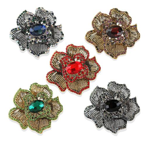 Rhinestone Brooch, Tibetan Style, Flower, plated, for woman & with rhinestone & hollow, more colors for choice, Sold By PC