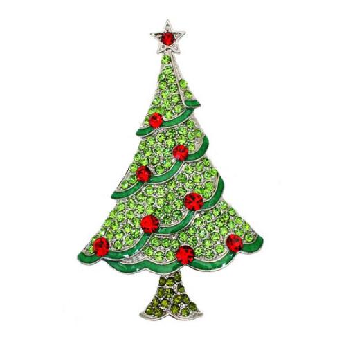 Christmas Brooches, Tibetan Style, Christmas Tree, plated, Christmas Design & for woman & enamel & with rhinestone, Sold By PC