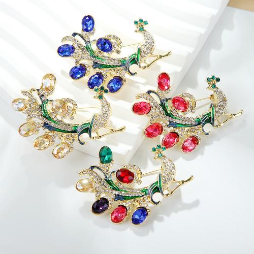 Rhinestone Brooch, Tibetan Style, Peacock, plated, fashion jewelry & for woman & with rhinestone, more colors for choice, Sold By PC