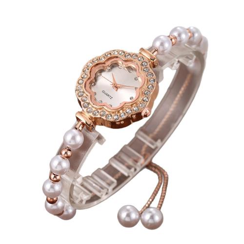 Women Watch Bracelet, Alloy, with Glass & 304 Stainless Steel, plated, fashion jewelry & for woman, white, Length:26 cm, Sold By PC