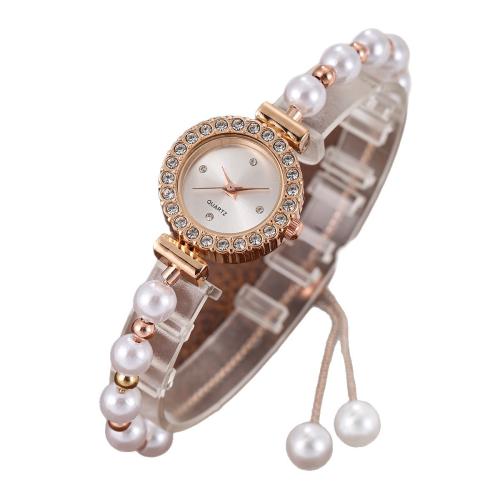 Women Watch Bracelet, Alloy, with Glass & Plastic Pearl & 304 Stainless Steel, plated, fashion jewelry & for woman & with rhinestone, more colors for choice, Length:25 cm, Sold By PC