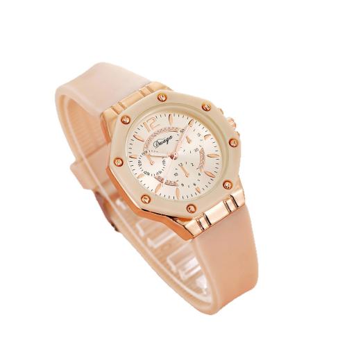 Women Wrist Watch, Alloy, with Glass & Silicone & 304 Stainless Steel, plated, fashion jewelry & for woman & with rhinestone, more colors for choice, Sold By PC