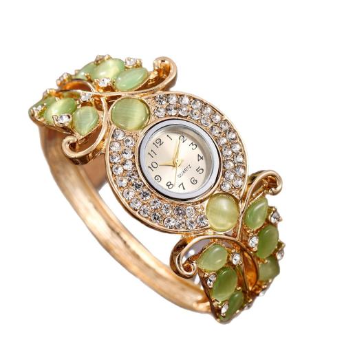 Bangle Watch, Alloy, with Cats Eye & Glass & 304 Stainless Steel, plated, fashion jewelry & for woman & with rhinestone, more colors for choice, Length:20 cm, Sold By PC