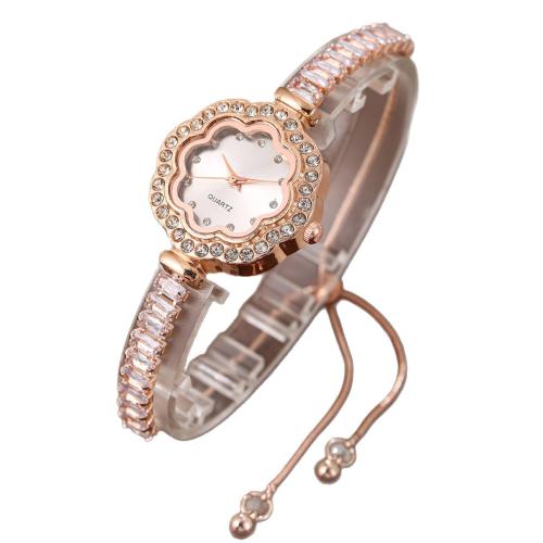 Women Watch Bracelet, Alloy, with Glass & 304 Stainless Steel, plated, fashion jewelry & for woman & with rhinestone, white, Length:26 cm, Sold By PC