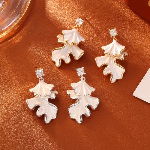 Cubic Zirconia Micro Pave Brass Earring, Leaf, plated, micro pave cubic zirconia & for woman & enamel, more colors for choice, Sold By Pair