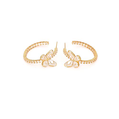 Cubic Zirconia Micro Pave Brass Earring, Butterfly, plated, micro pave cubic zirconia & for woman & enamel, more colors for choice, Sold By Pair
