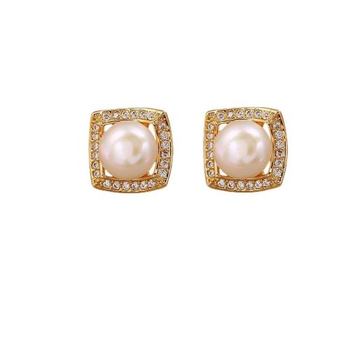 Cubic Zirconia Micro Pave Brass Earring, with Freshwater Pearl, plated, fashion jewelry & micro pave cubic zirconia & for woman, more colors for choice, Sold By Pair