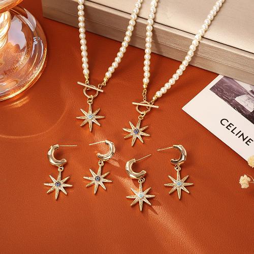 Cubic Zirconia Micro Pave Brass Jewelry Sets, with Turquoise & Plastic Pearl, real gold plated, different styles for choice & micro pave cubic zirconia & for woman, Sold By PC