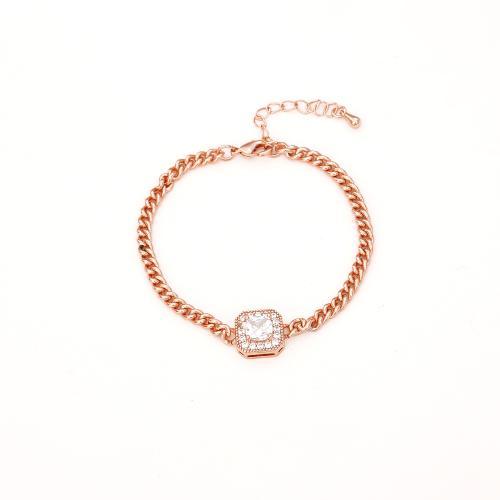 Cubic Zirconia Micro Pave Brass Bracelet, plated, fashion jewelry & micro pave cubic zirconia & for woman, rose gold color, Sold By PC