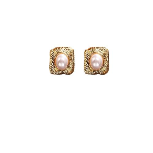 Brass Stud Earring, with Tiger Eye & Plastic Pearl, plated, fashion jewelry & for woman, more colors for choice, Sold By Pair