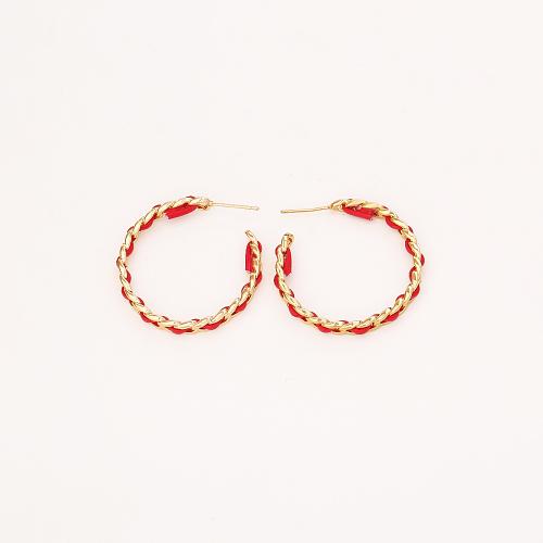 Brass Stud Earring, with PU Leather, real gold plated, fashion jewelry & for woman, more colors for choice, Sold By Pair