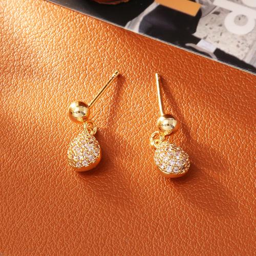 Cubic Zirconia Micro Pave Brass Earring, Teardrop, real gold plated, fashion jewelry & micro pave cubic zirconia & for woman, Sold By Pair