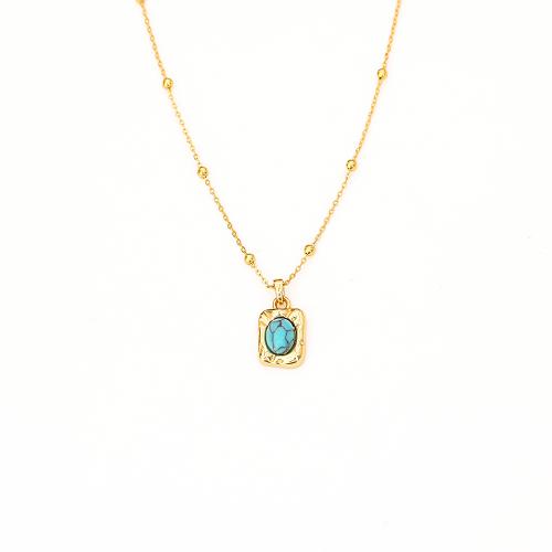 Brass Necklace, with Turquoise, real gold plated, fashion jewelry & different materials for choice & for woman, Sold By PC