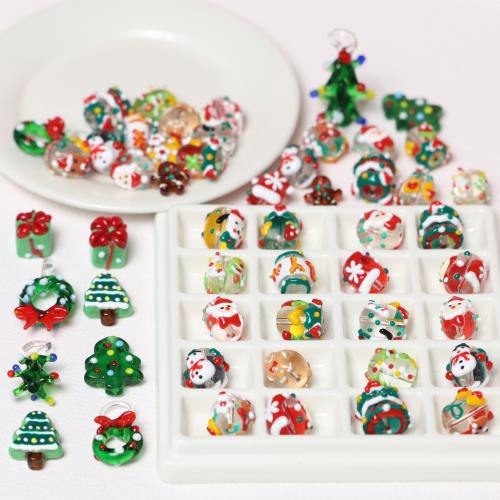 Christmas Lampwork Beads, Glass, gold color plated, Christmas Design & DIY & enamel, more colors for choice, Sold By PC
