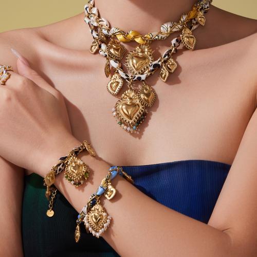 Fashion Stainless Steel Jewelry Sets, bracelet & necklace, 304 Stainless Steel, with Natural Stone & Plastic Pearl, gold color plated, fashion jewelry, more colors for choice, Sold By PC