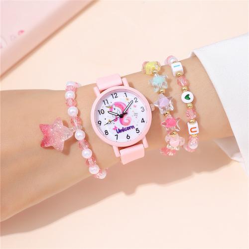 Fashion Children Watch, Alloy, with Glass & Silicone & Resin & 304 Stainless Steel, plated, Girl & fashion jewelry, more colors for choice, Sold By PC