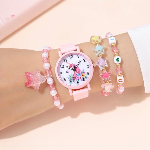 Fashion Children Watch, Alloy, with Glass & Silicone & Resin & 304 Stainless Steel, plated, Girl & fashion jewelry, more colors for choice, Sold By PC