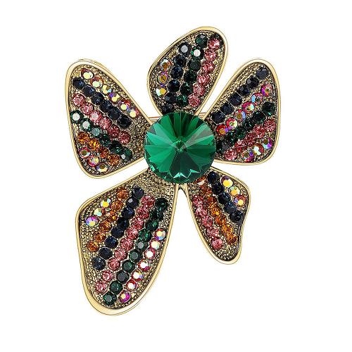 Rhinestone Brooch, Tibetan Style, Flower, plated, fashion jewelry & for woman & with rhinestone, more colors for choice, Sold By PC