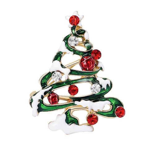 Christmas Brooches, Tibetan Style, Christmas Tree, plated, Christmas Design & Unisex & enamel & with rhinestone & hollow, more colors for choice, Sold By PC